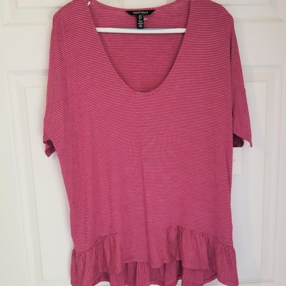 Ellen Tracy Hi Lo Knit Top NWT Large Orchid White - Picture 1 of 7
